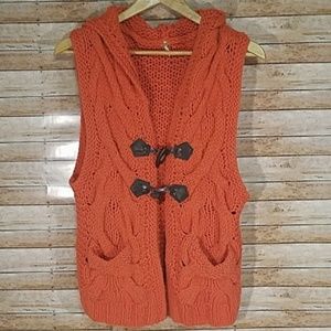 **SOLD** Free People orange cable knit hooded vest